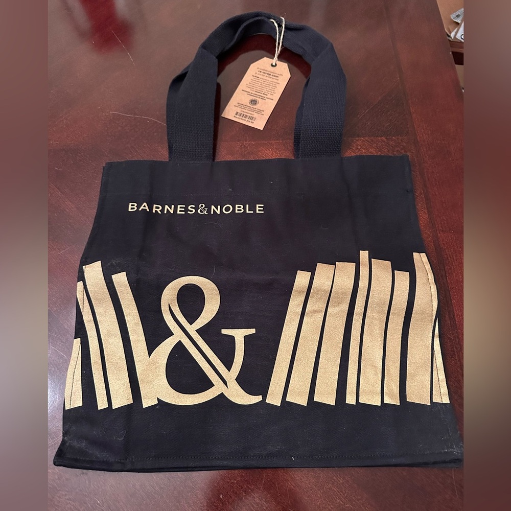 Barnes & Noble Black Gold Canvas Tote Bag NWT